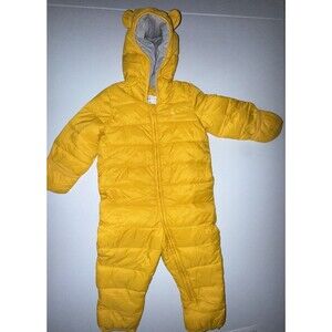 GAP Baby Yellow Down Puffer Hooded Bear Snowsuit One-Piece 12-18M